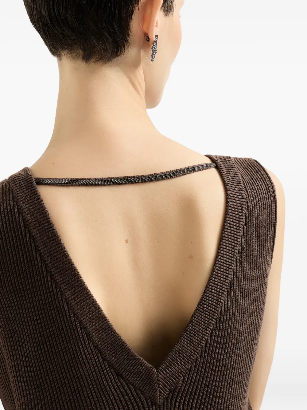 Cotton Rib Knit Dress With Monili