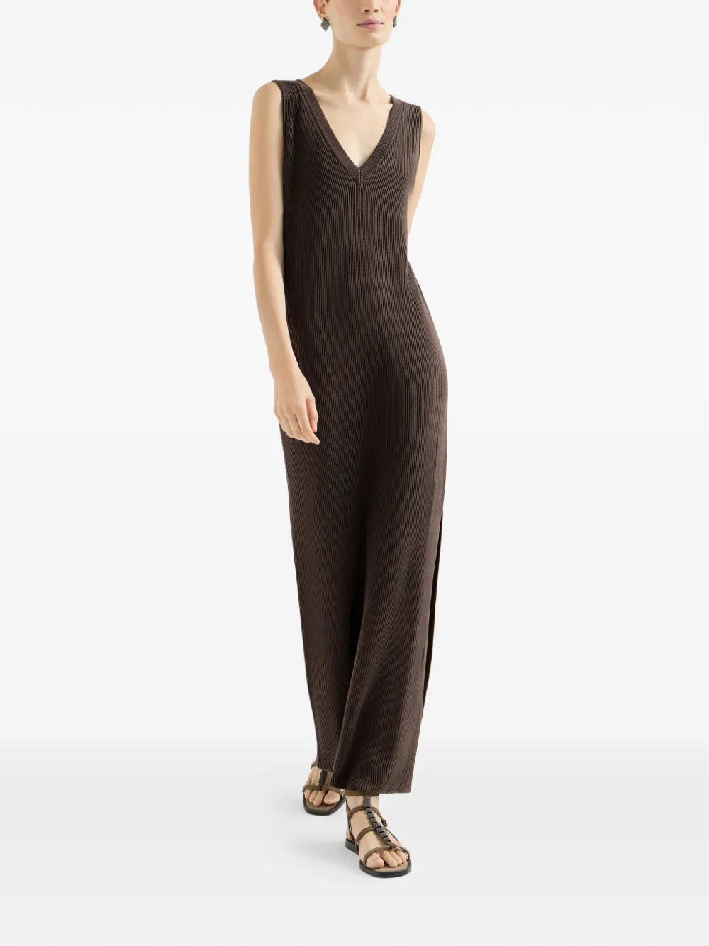 Cotton Rib Knit Dress With Monili