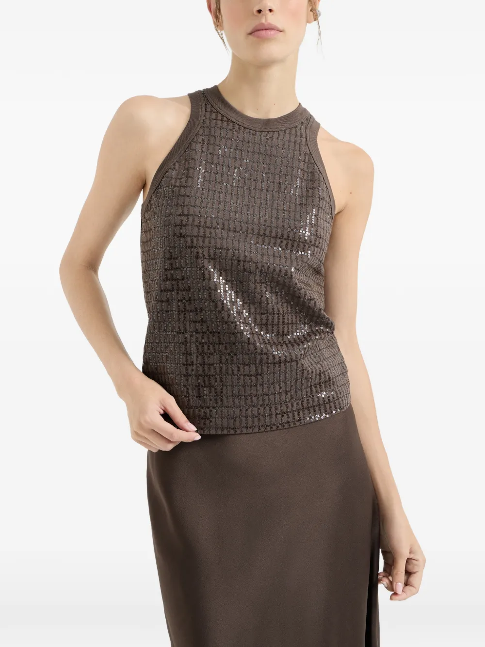  Brunello Cucinelli Dazzling Check-pattern Top - Brown 