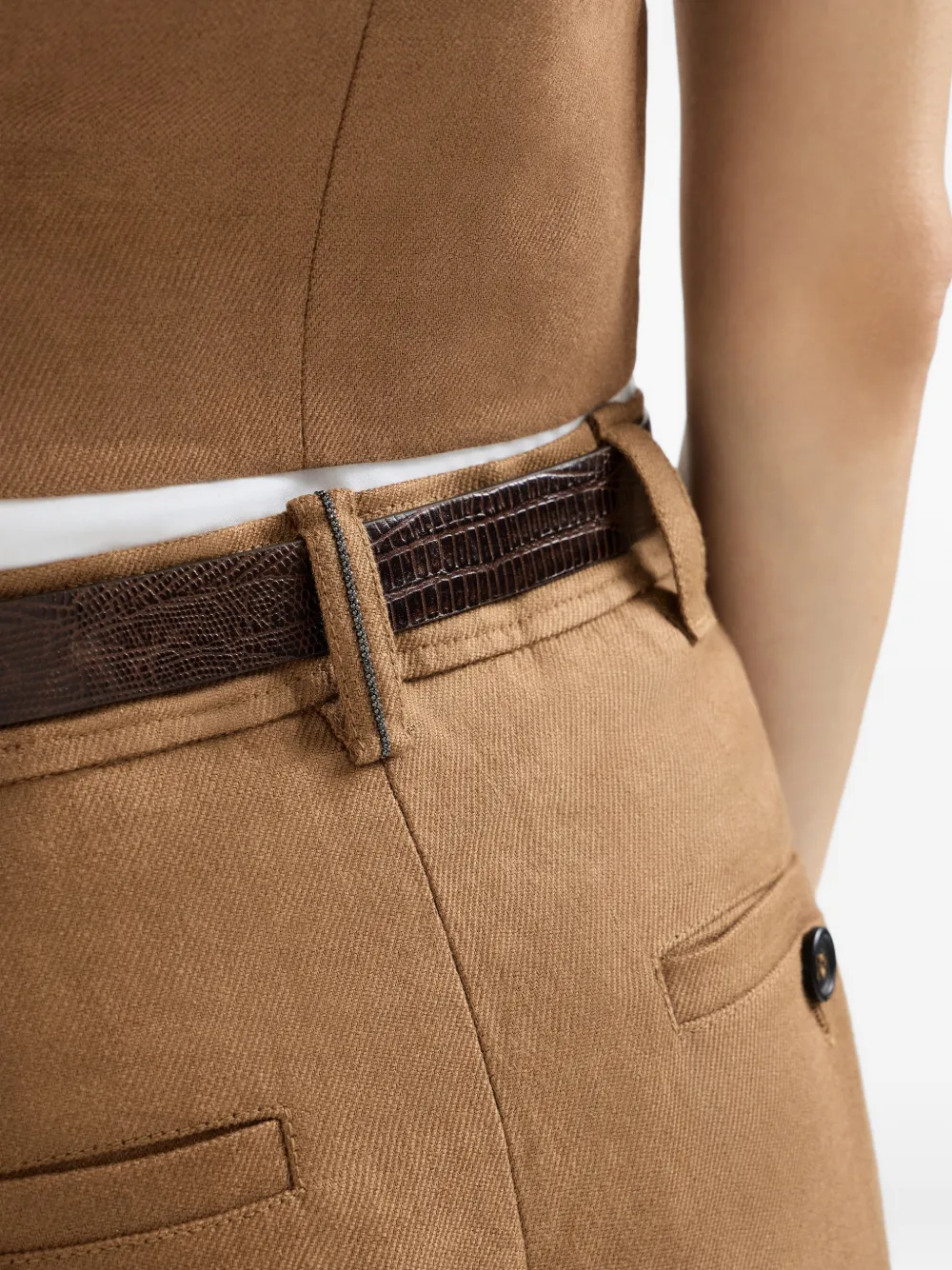Monili-Detail Linen Midi Skirt