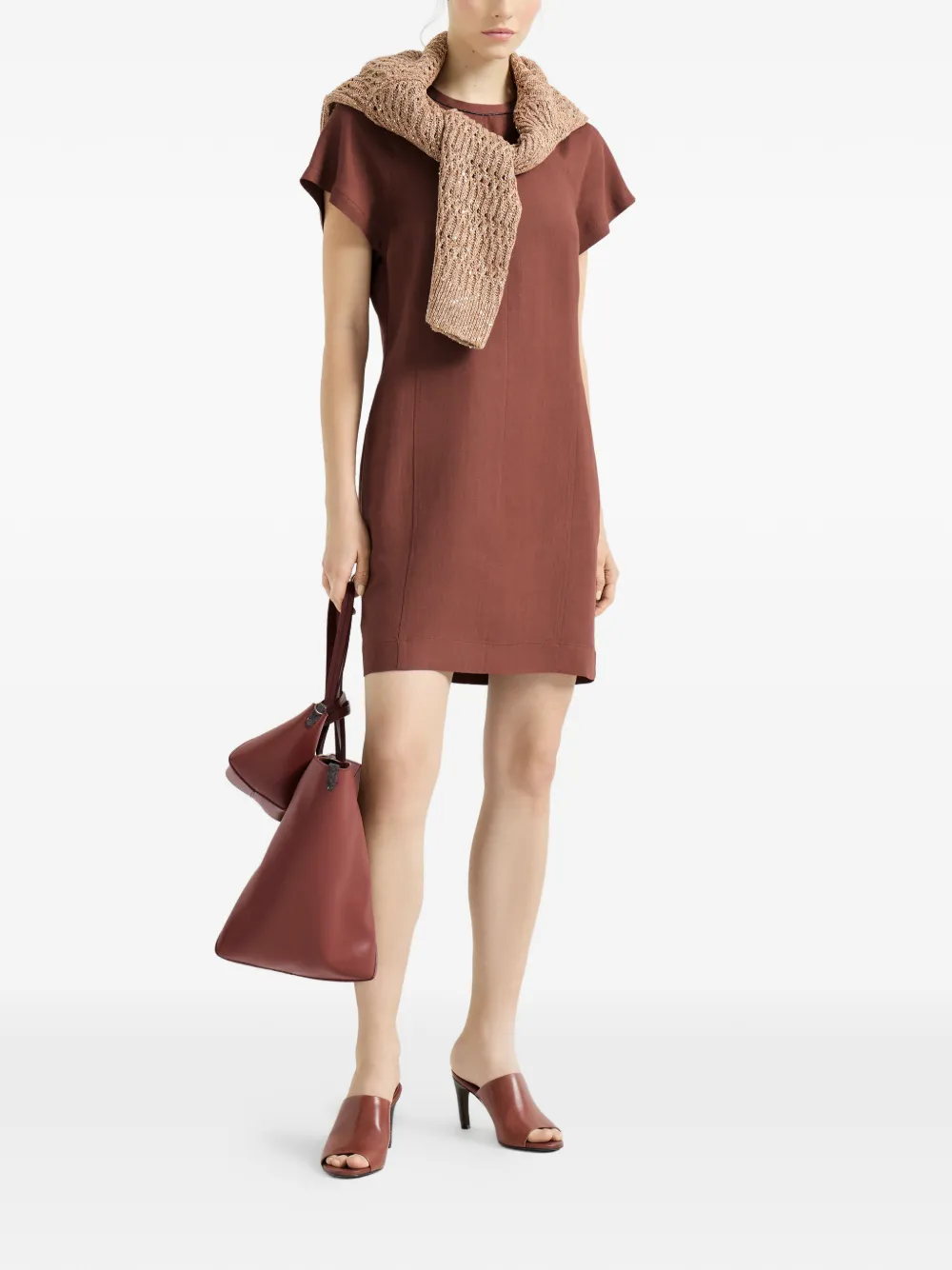 Brunello Cucinelli trim-detail midi dress - Oranje