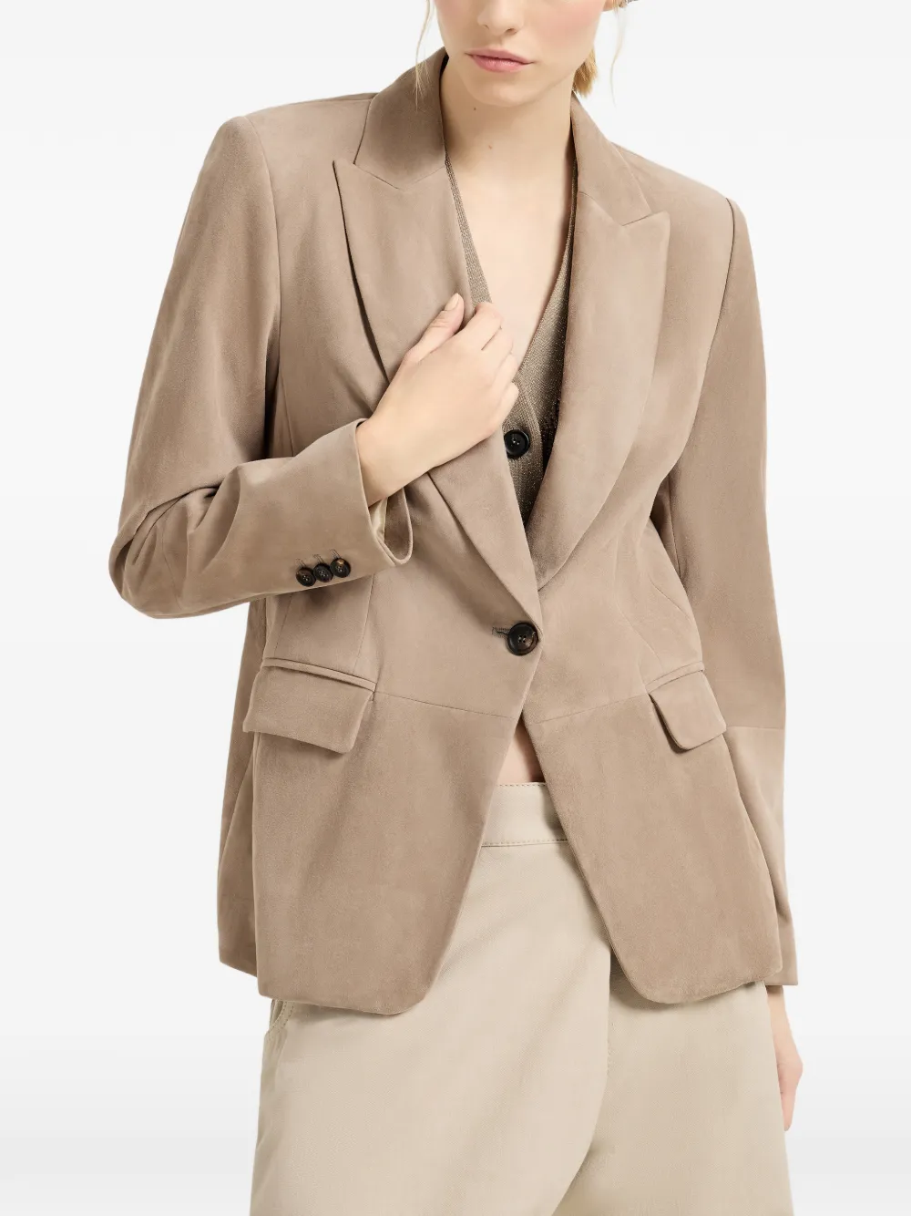  Brunello Cucinelli Monili-detail Suede Blazer - Neutrals 