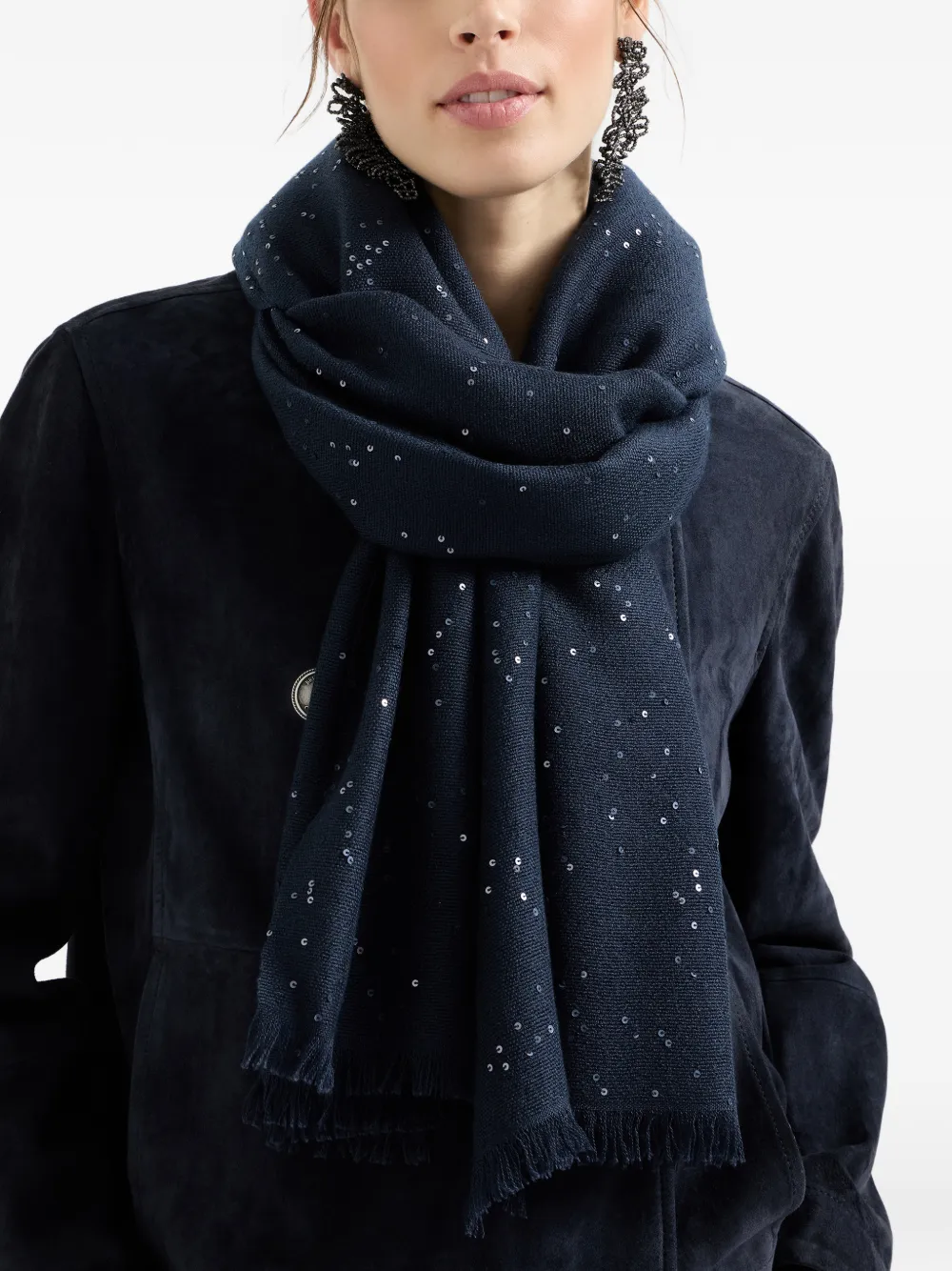 Brunello Cucinelli Sjaal met franje Blauw