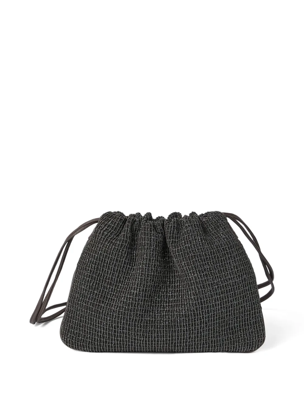  Brunello Cucinelli Net Embroidery Leather Soft Pochette - Black 