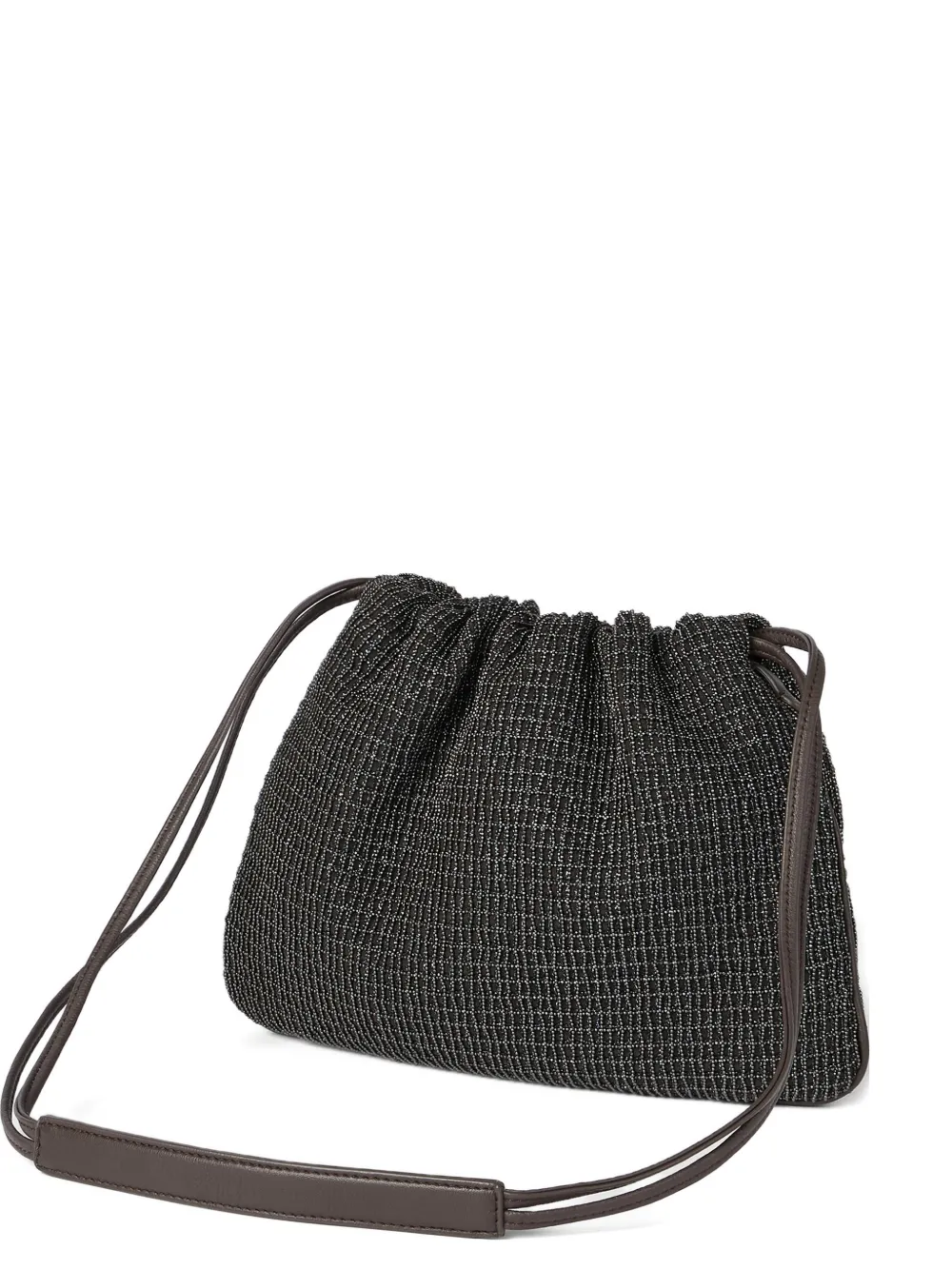 Brunello Cucinelli net embroidery leather soft pochette - Nero