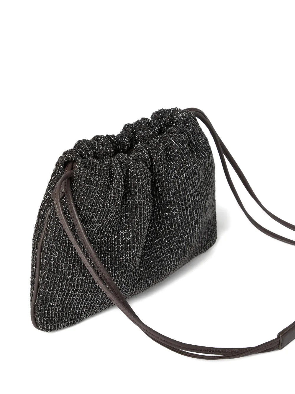 Brunello Cucinelli Schoudertas met borduurwerk en trekkoord Zwart
