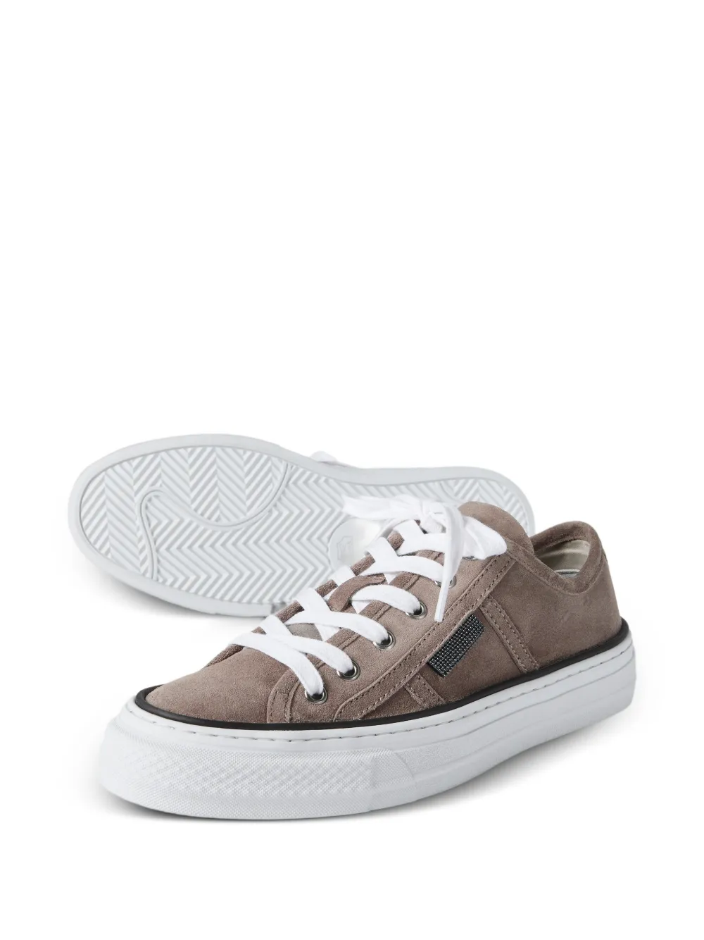Brunello Cucinelli Monili-embellished Tab Suede Sneakers in Brown, view 4
