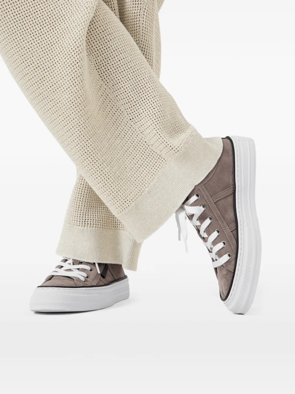 Brunello Cucinelli Monili-embellished Tab Suede Sneakers in Brown, view 5