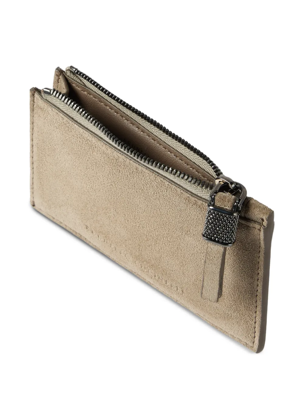 Brunello Cucinelli Suède pasjeshouder met rits Beige