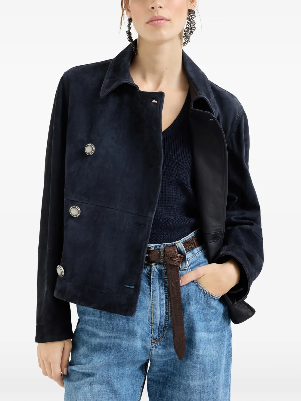 Brunello Cucinelli Jack met dubbele rij knopen en monili-detail Blauw