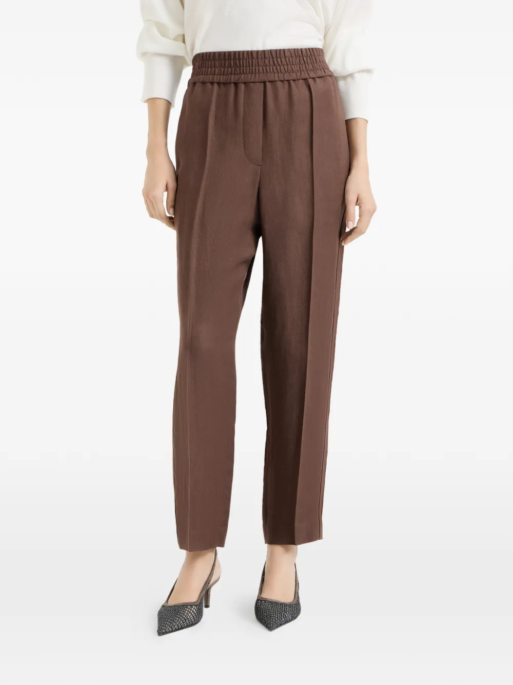 Brunello Cucinelli Fluid Baggy broek met trekkoord Bruin