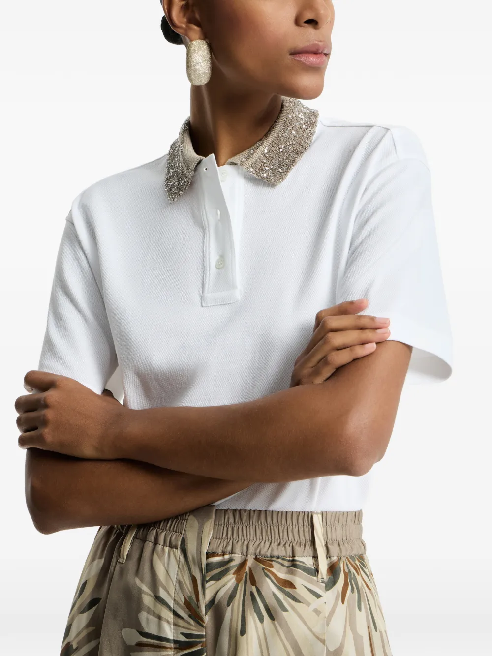 Brunello Cucinelli Dazzling poloshirt met gebreide kraag Wit