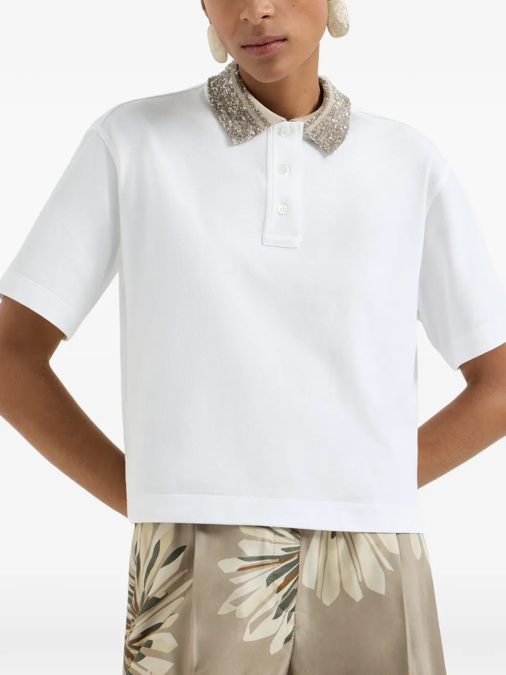 Brunello Cucinelli Dazzling poloshirt met gebreide kraag Wit
