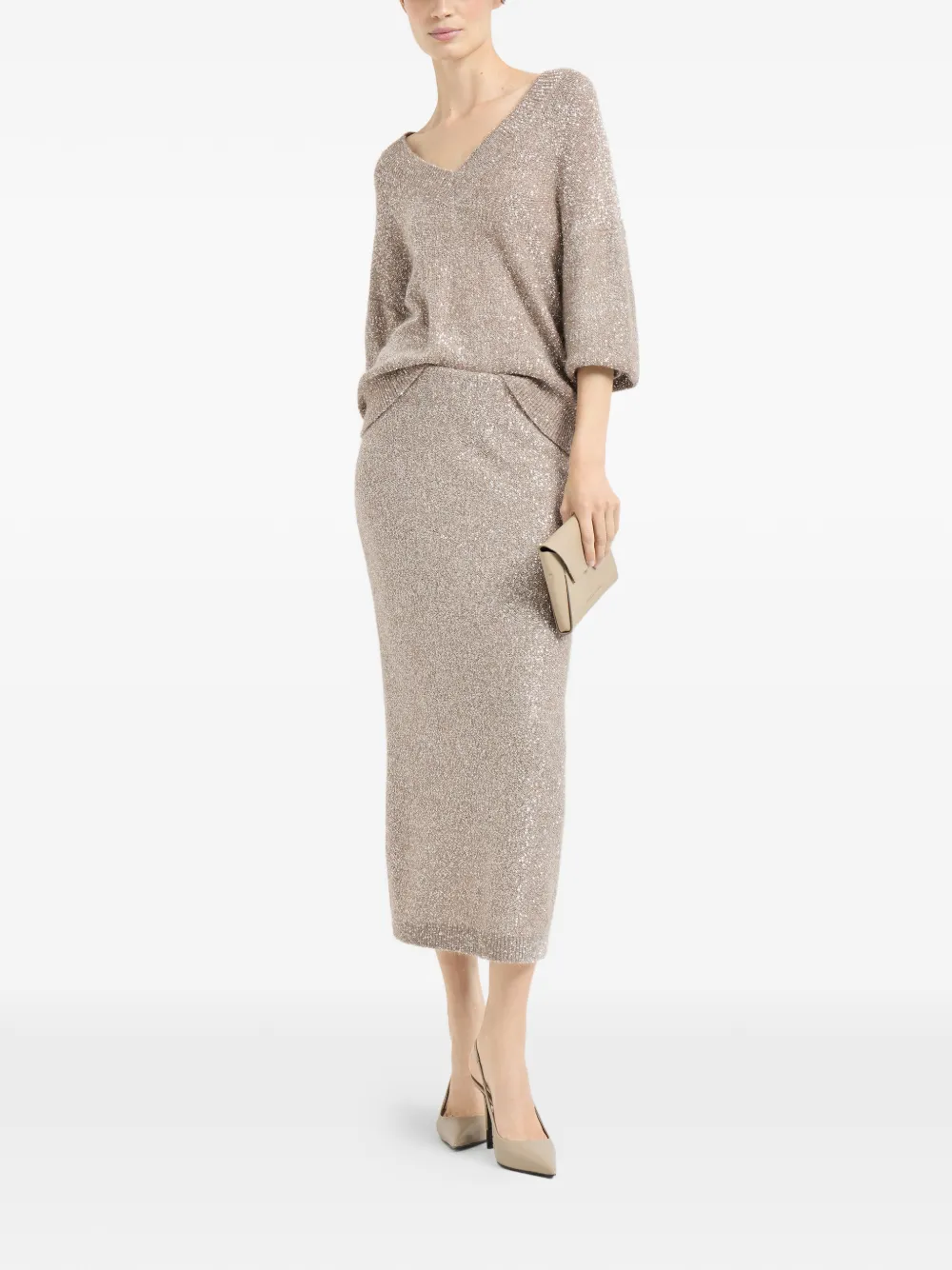 Brunello Cucinelli Midi-rok met elastische tailleband - Beige