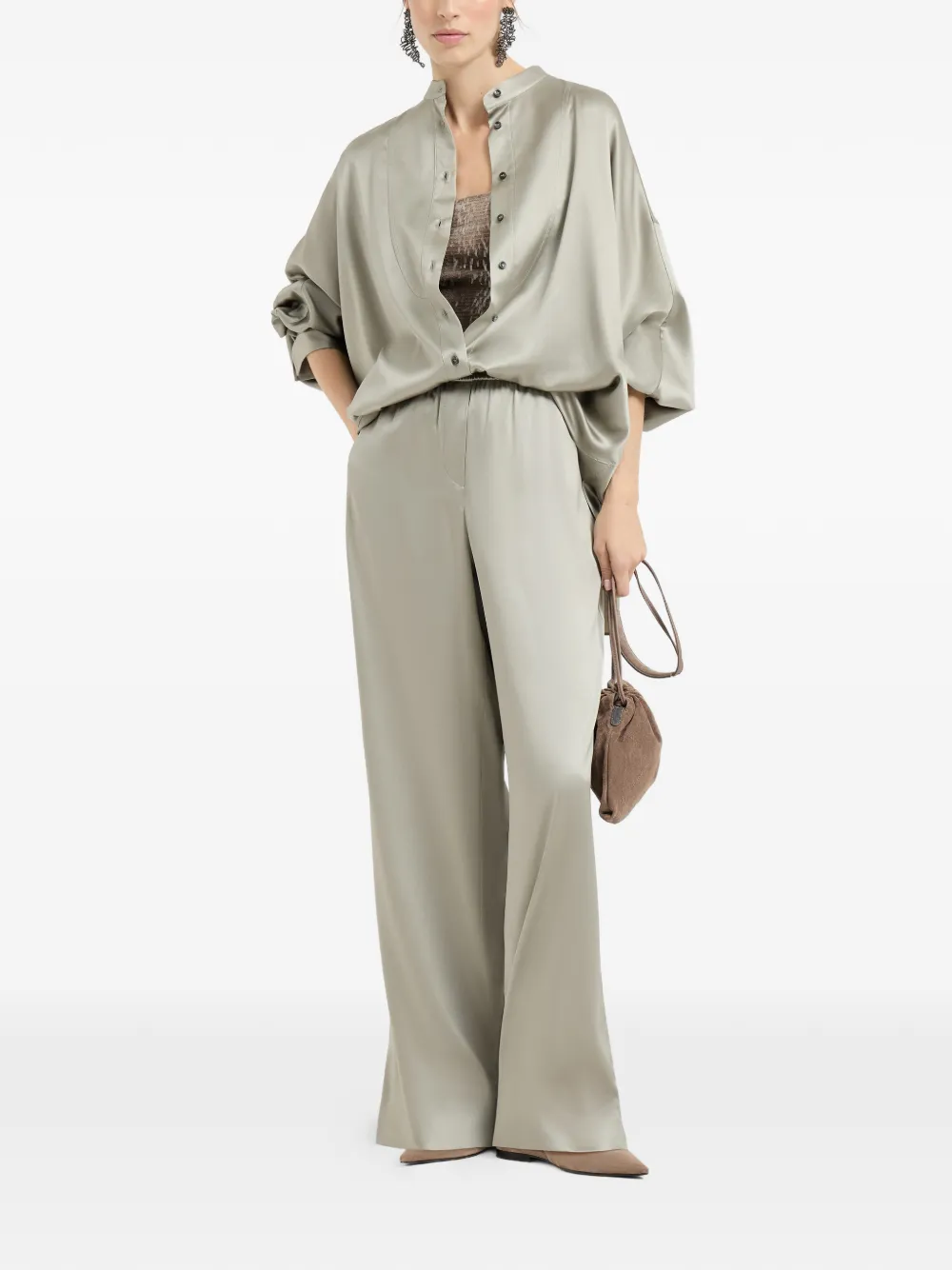  Brunello Cucinelli Cascade-embroidery Cropped Top - Neutrals 