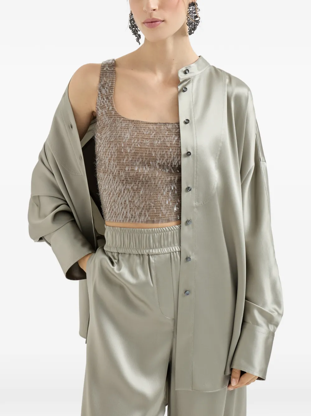  Brunello Cucinelli Cascade-embroidery Cropped Top - Neutrals 