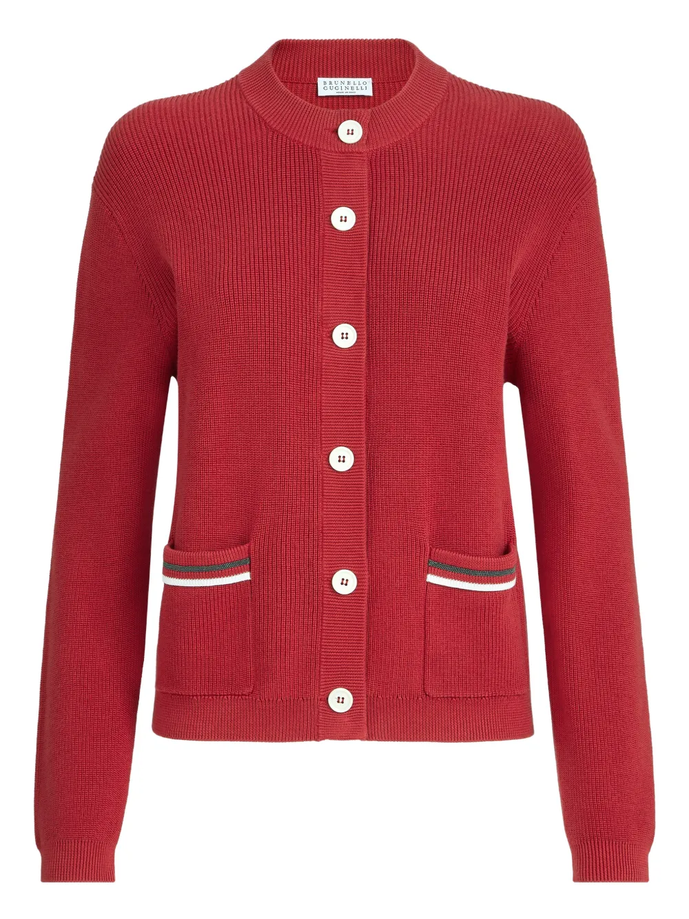 Brunello Cucinelli Cardigan a coste con tasche - Rosso