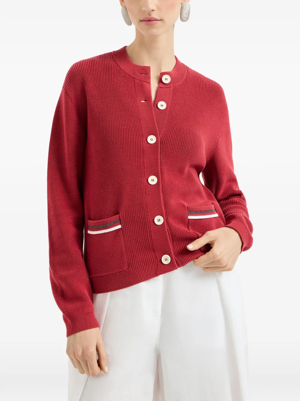  Brunello Cucinelli Ribbed Pocket Cardigan - Red 