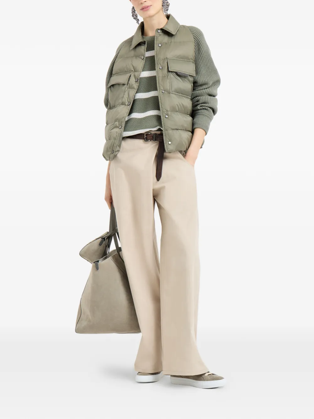  Brunello Cucinelli Quilted Pocket Knit-sleeve Jacket - Green 