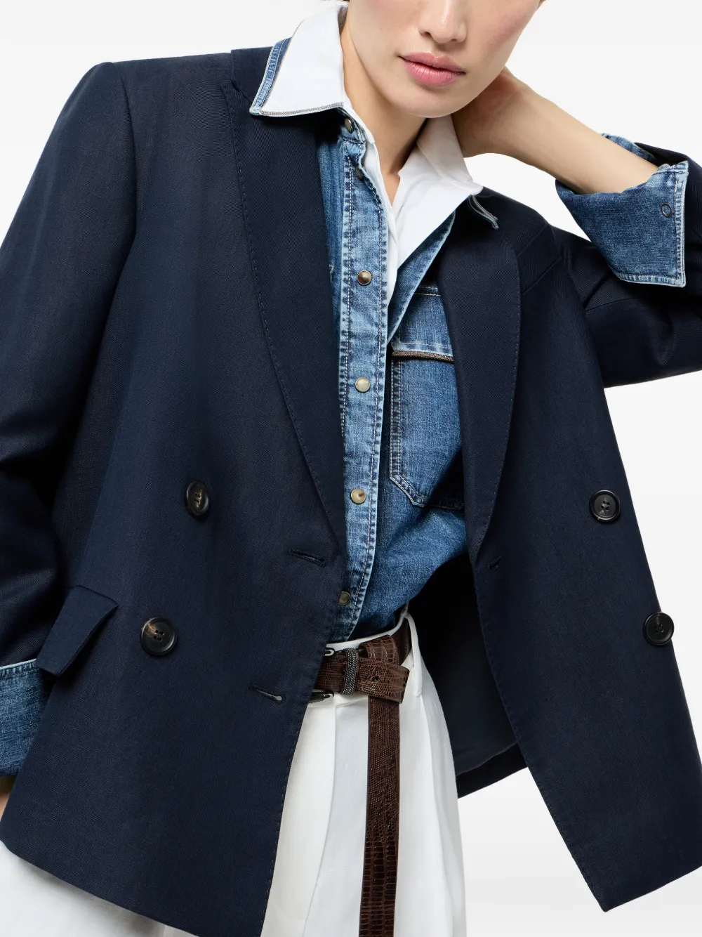 Brunello Cucinelli Blazer met dubbele rij knopen Blauw