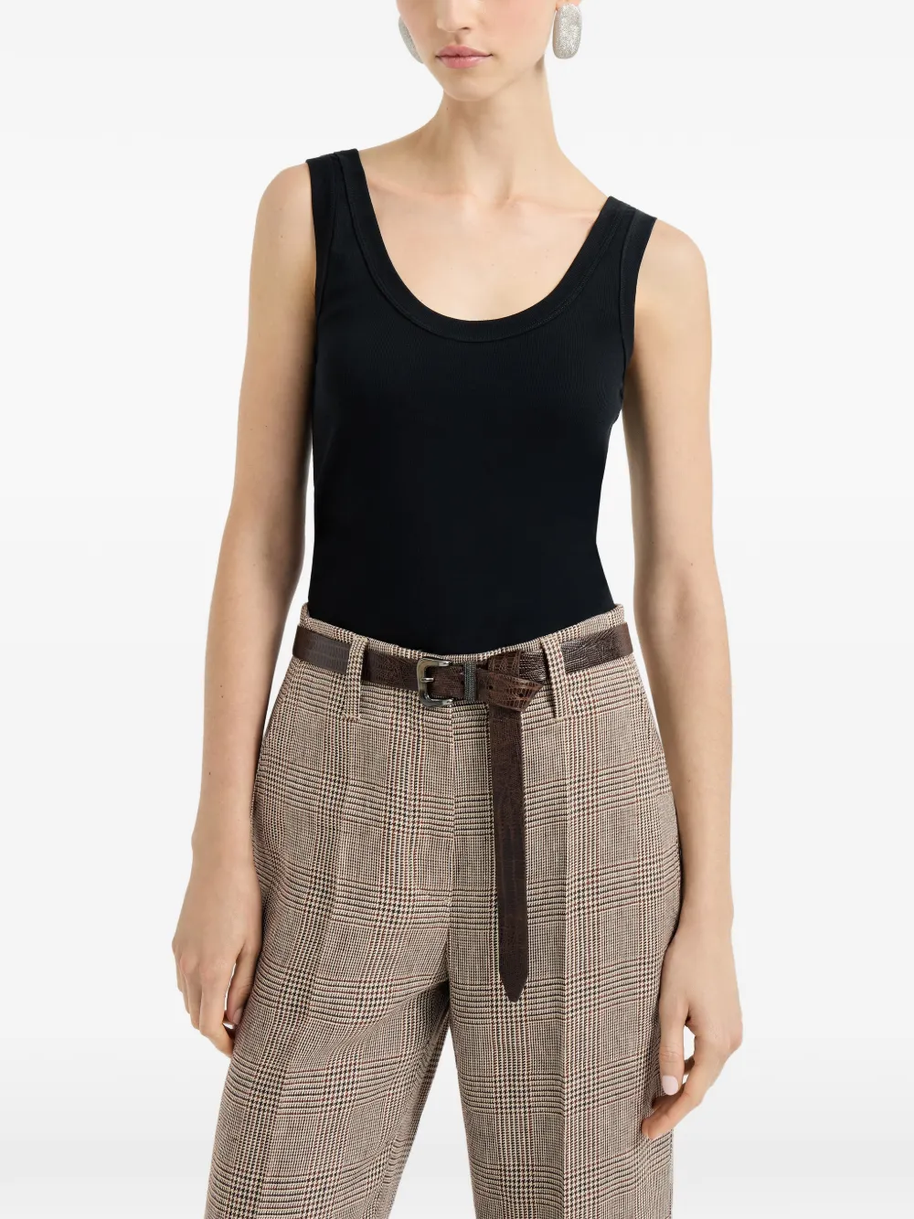 Brunello Cucinelli Geribbelde top met monili-detail Zwart