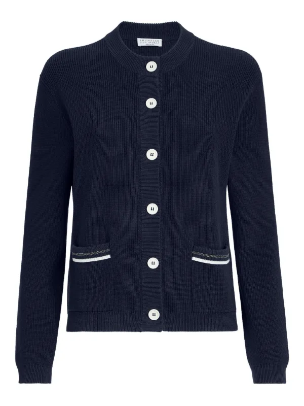 Brunello Cucinelli Ribbed Front-pocket Cardigan in Blue