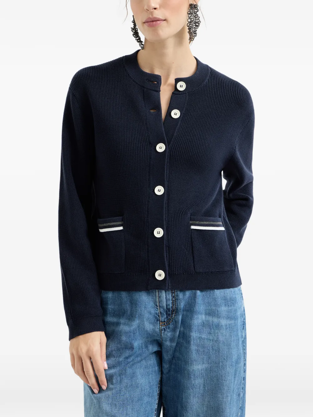  Brunello Cucinelli Ribbed Front-pocket Cardigan - Blue 