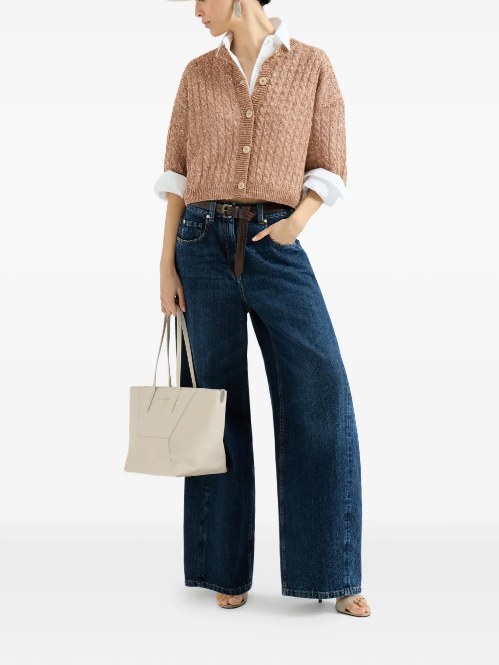 Brunello Cucinelli Kabelgebreid vest met opengewerkte details Bruin