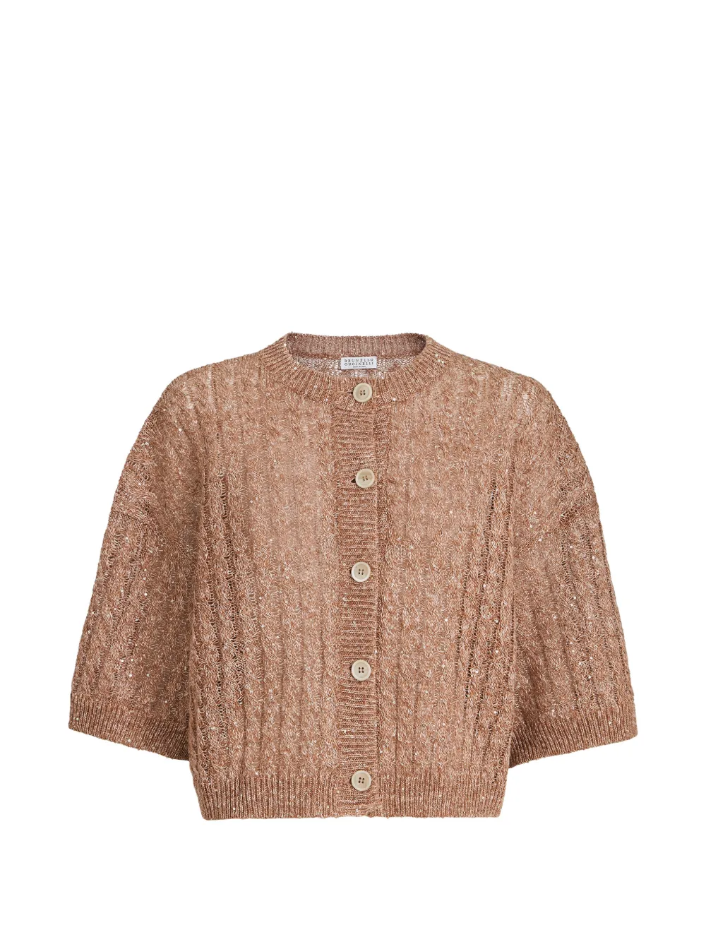 Brunello Cucinelli Cable-knit Openwork Cardigan In Brown