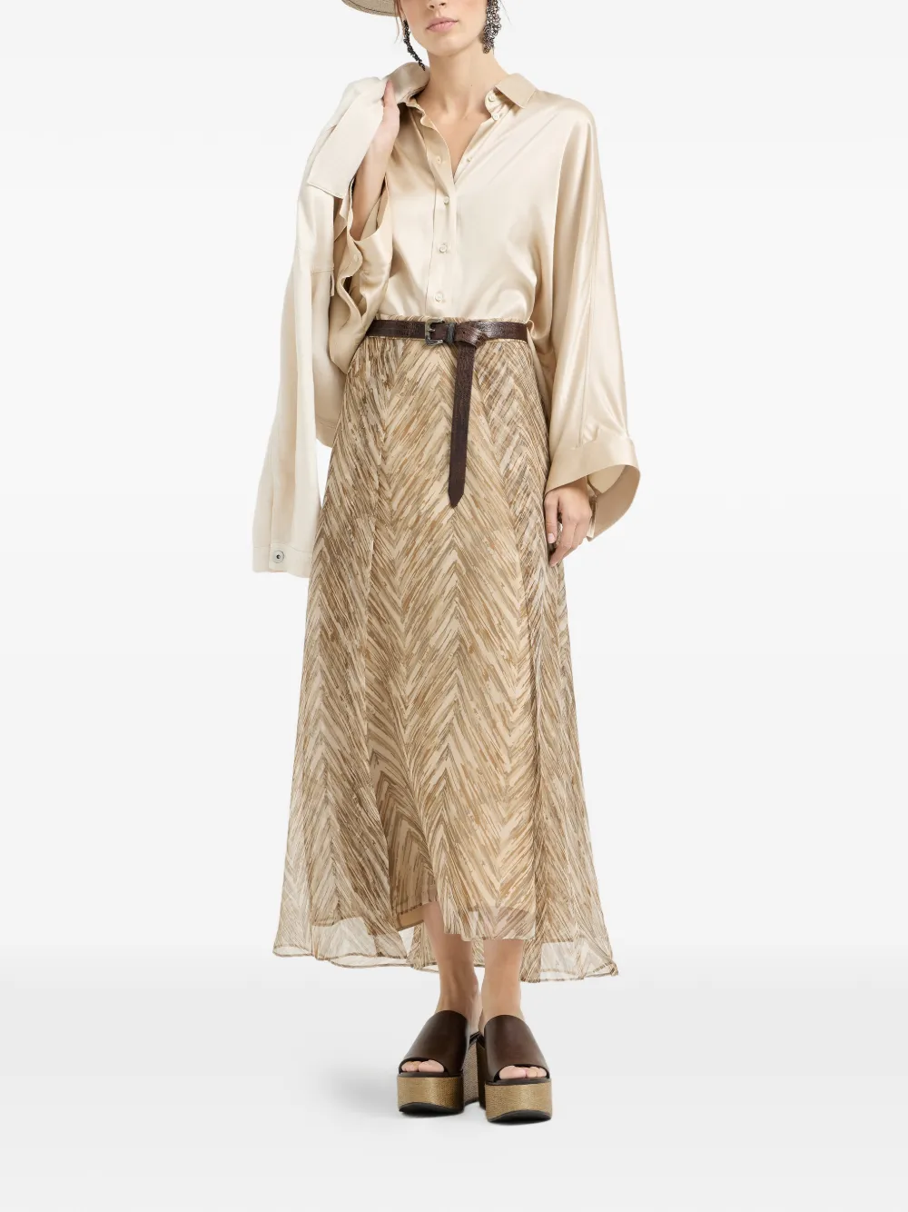 Brunello Cucinelli Midi-rok met chevron-patroon - Beige