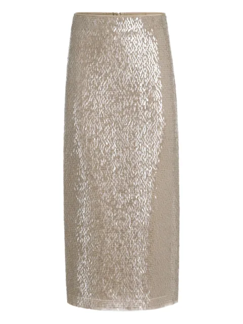 Brunello Cucinelli falda midi de seda con lentejuelas