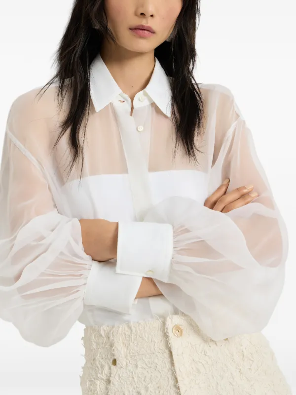 ブルネロクチネリ　モニーレ　シルク　トップス Brunello Cucinelli モニーレ シルクシャツ | ホワイト | FARFETCH JP