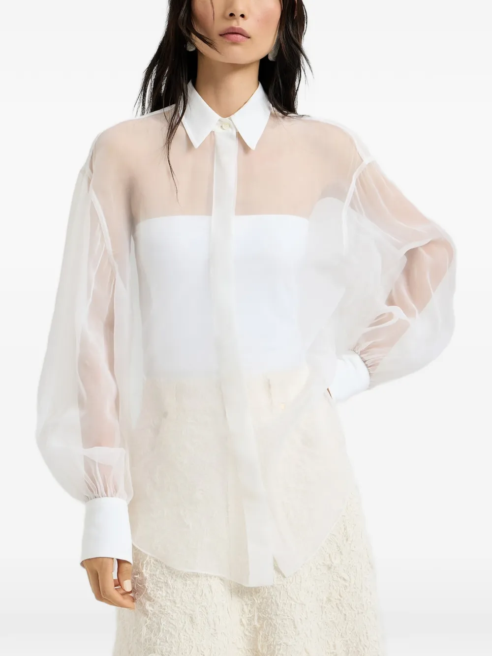 Brunello Cucinelli monili-detail silk shirt - White