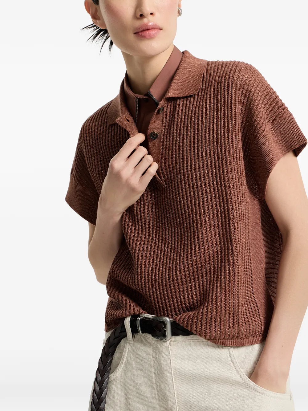 Ribbed Buttoned Polo Shirt