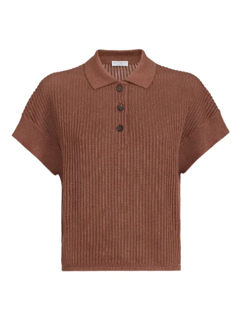 Brunello Cucinelli metallic open-knit polo shirt