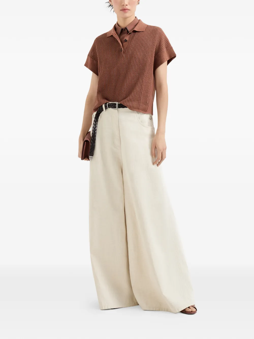 Brunello Cucinelli Geribbeld blouse met knopen - Oranje