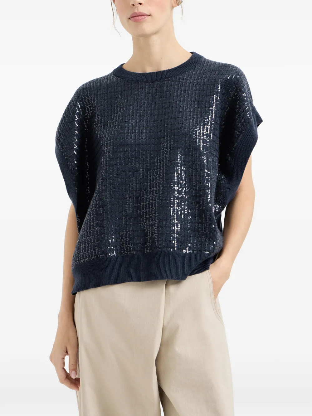  Brunello Cucinelli Dazzling Check-pattern Top - Blue 