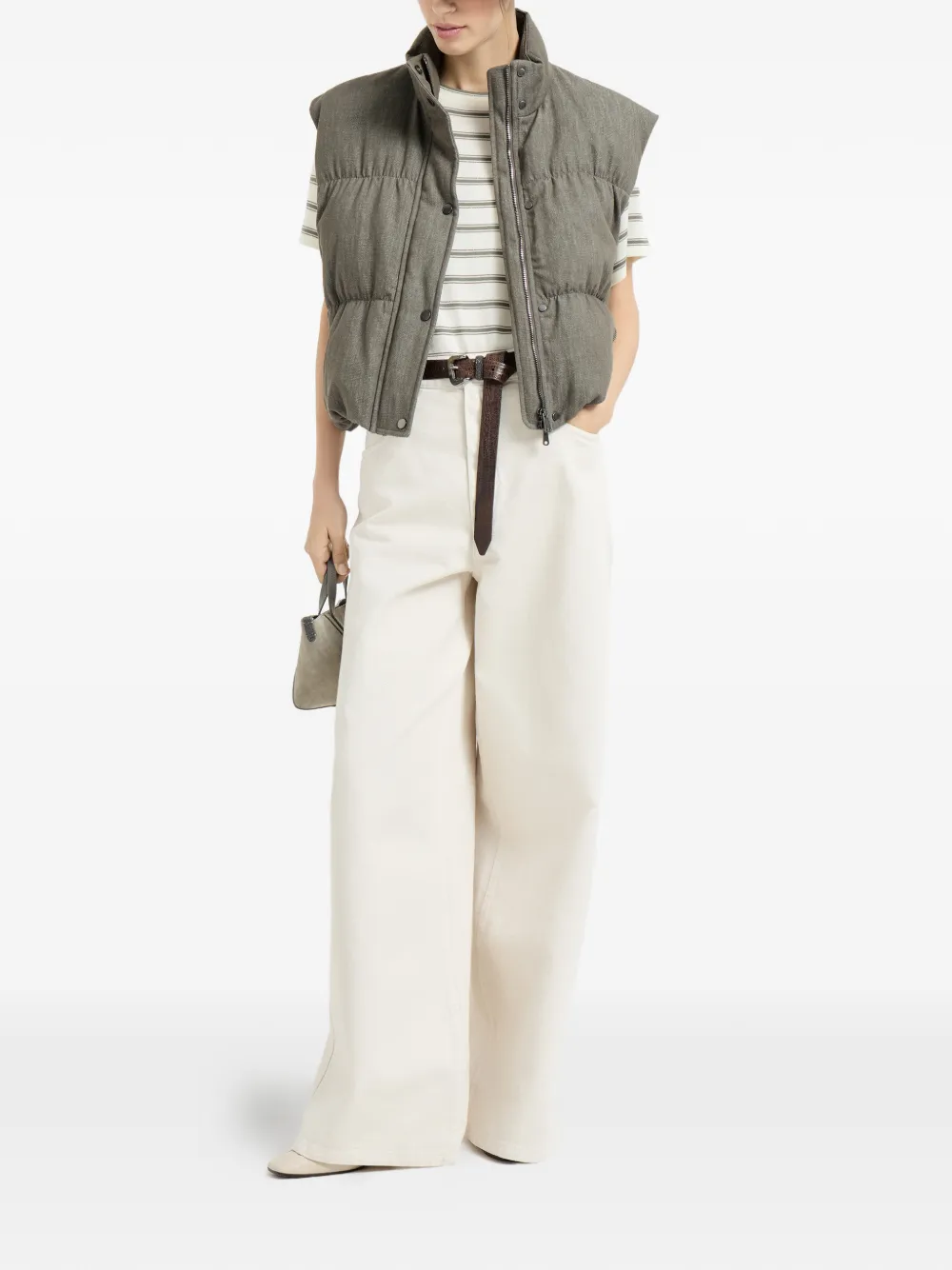 Brunello Cucinelli Gestreept T-shirt Beige