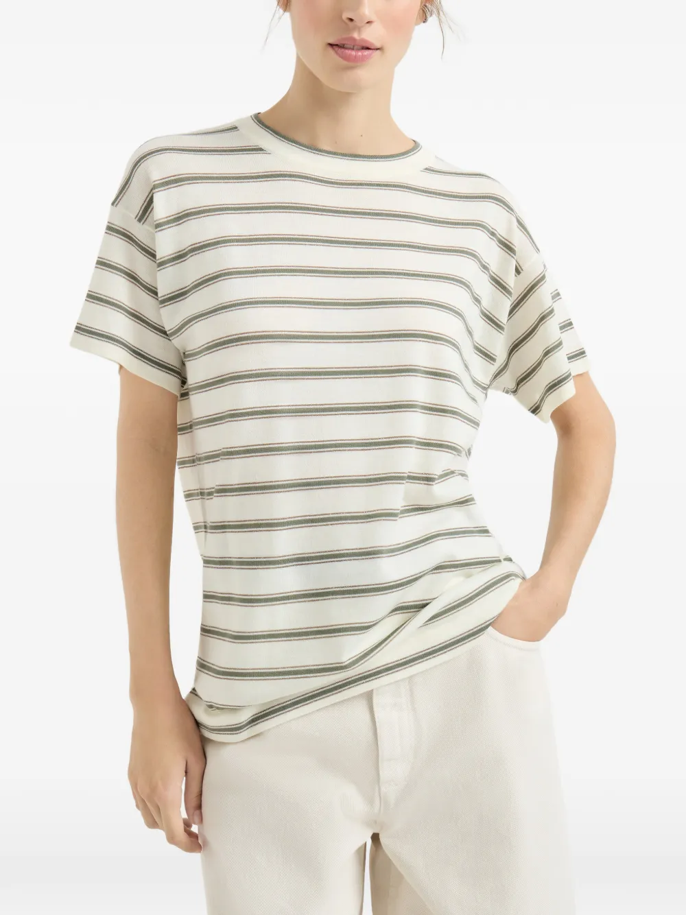 Brunello Cucinelli Gestreept T-shirt Beige