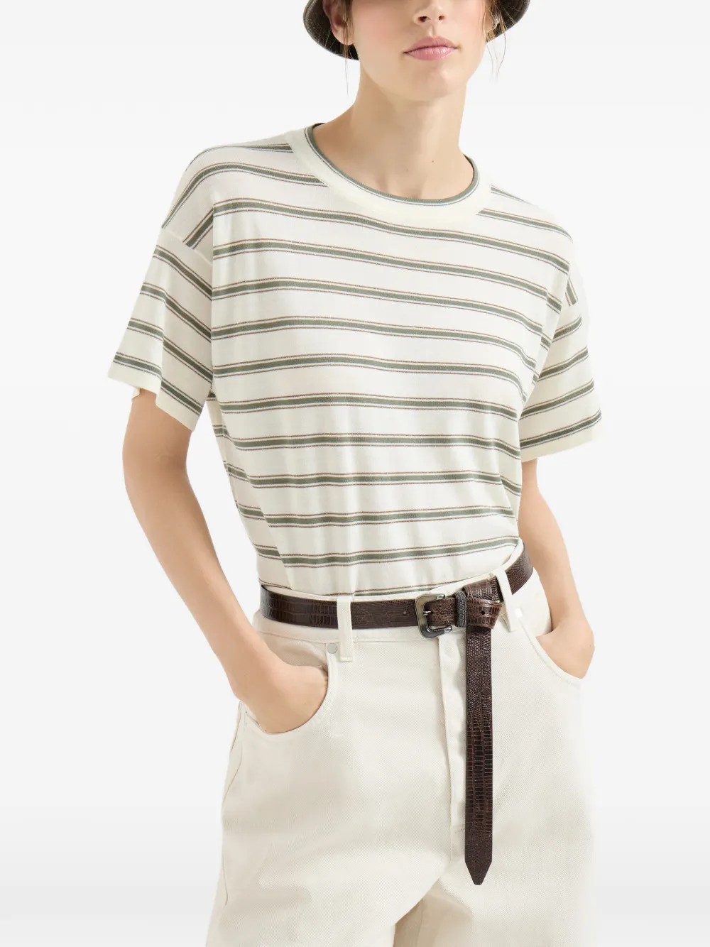 Brunello Cucinelli Gestreept T-shirt Beige
