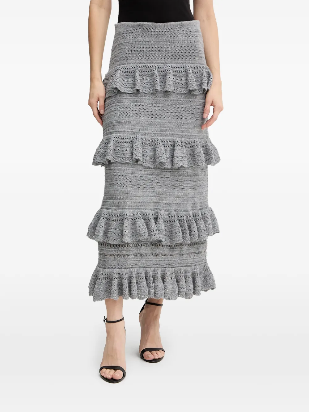 LUISA SPAGNOLI ruffled midi skirt - Grigio