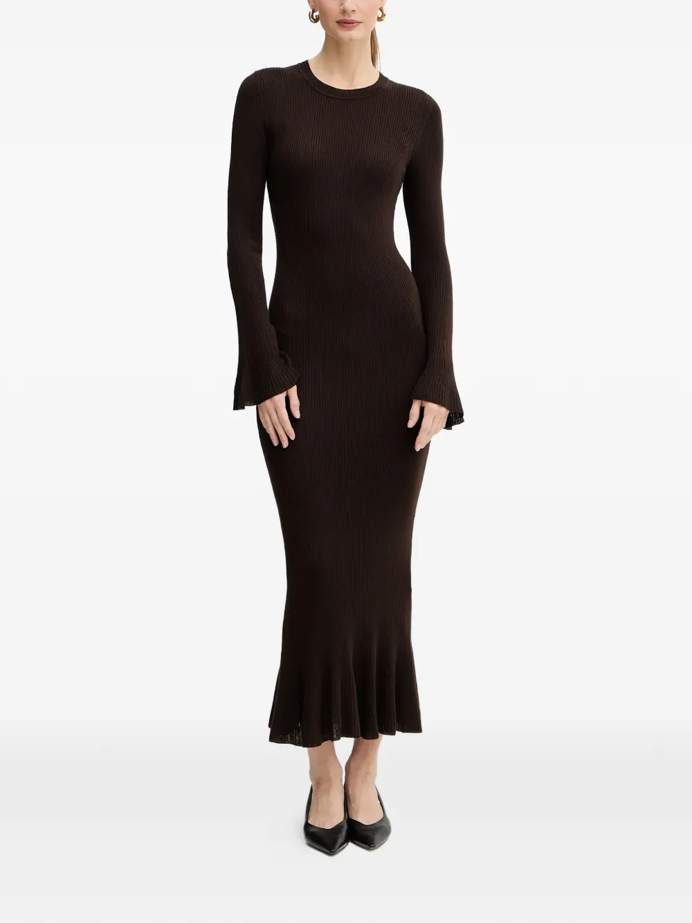 LUISA SPAGNOLI Madignano bell-cuff ribbed maxi dress - Marrone