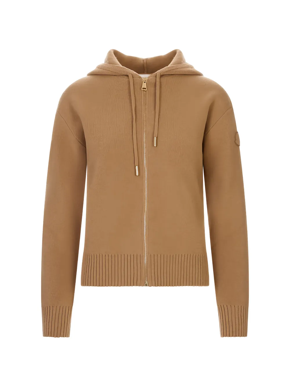 MONCLER logo-patch drawstring-hood cardigan - Nude
