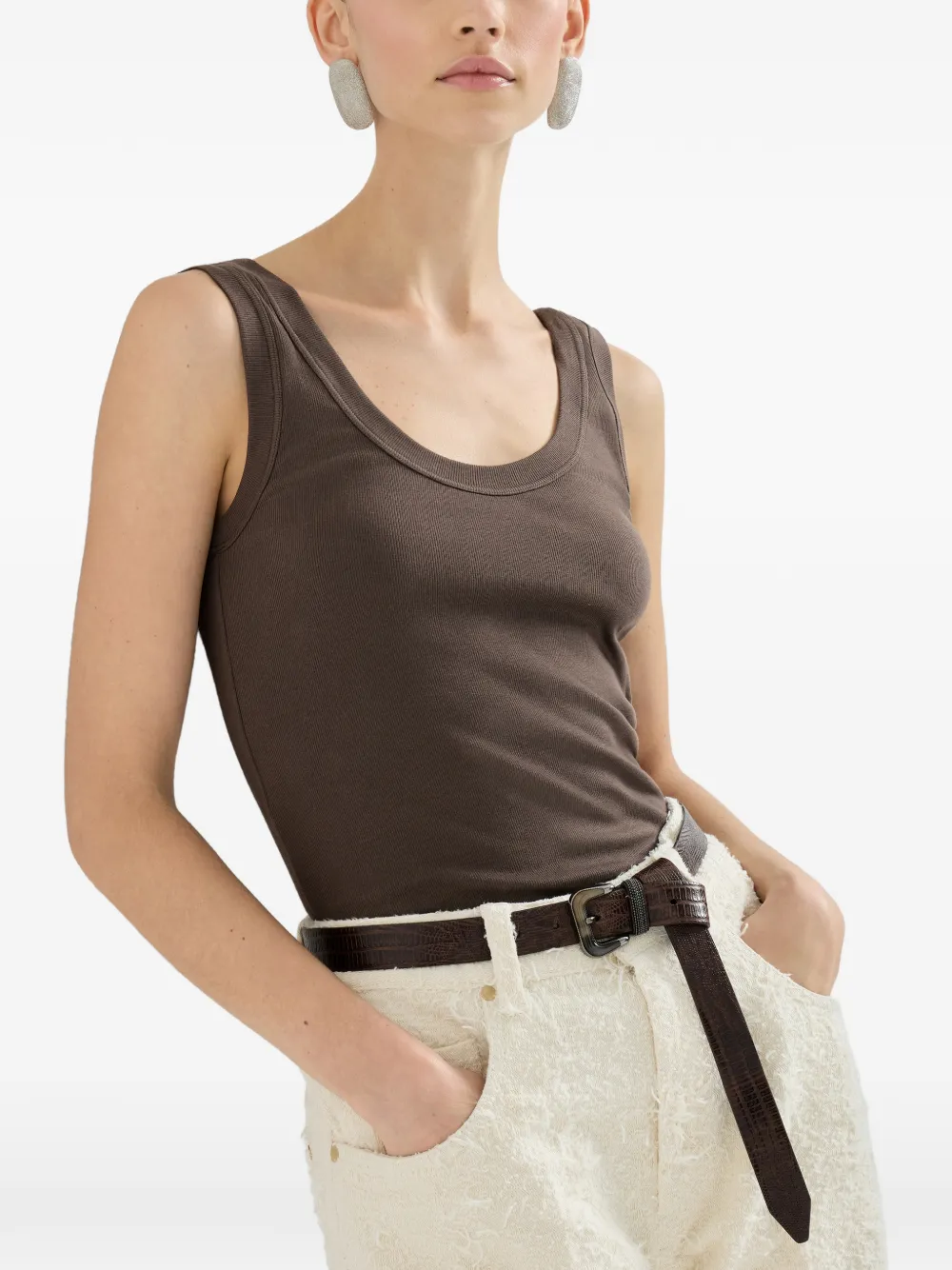 Brunello Cucinelli Geribbelde top Bruin