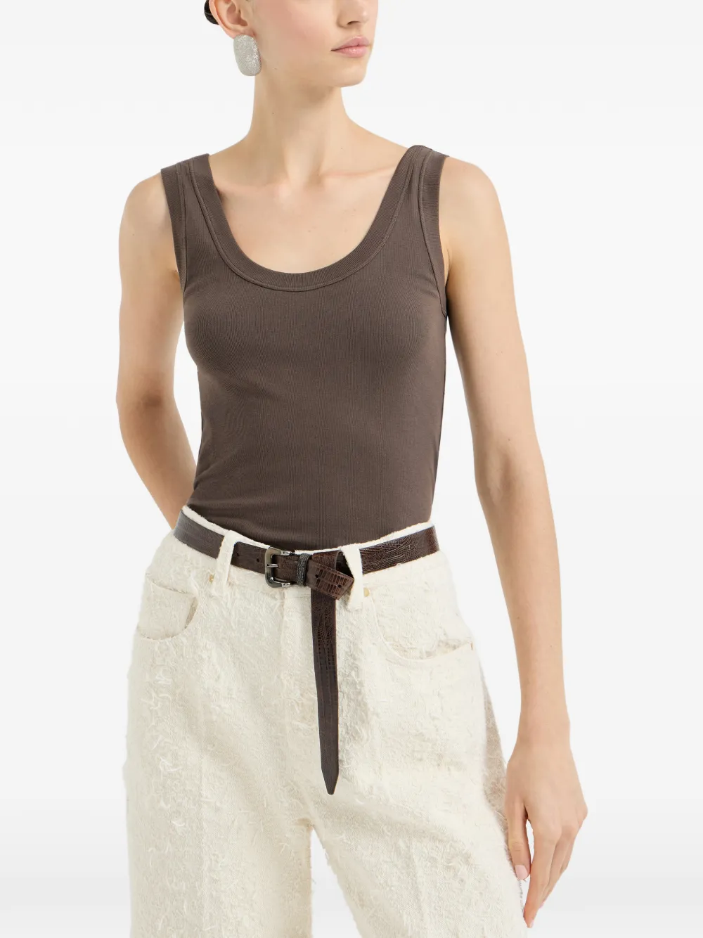 Brunello Cucinelli Geribbelde top Bruin