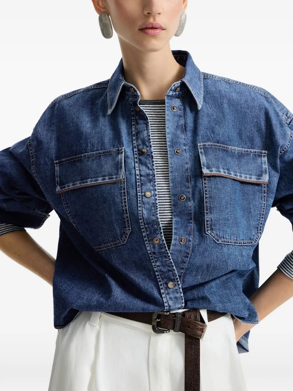 Brunello Cucinelli Shirtjack met klepzakken Blauw