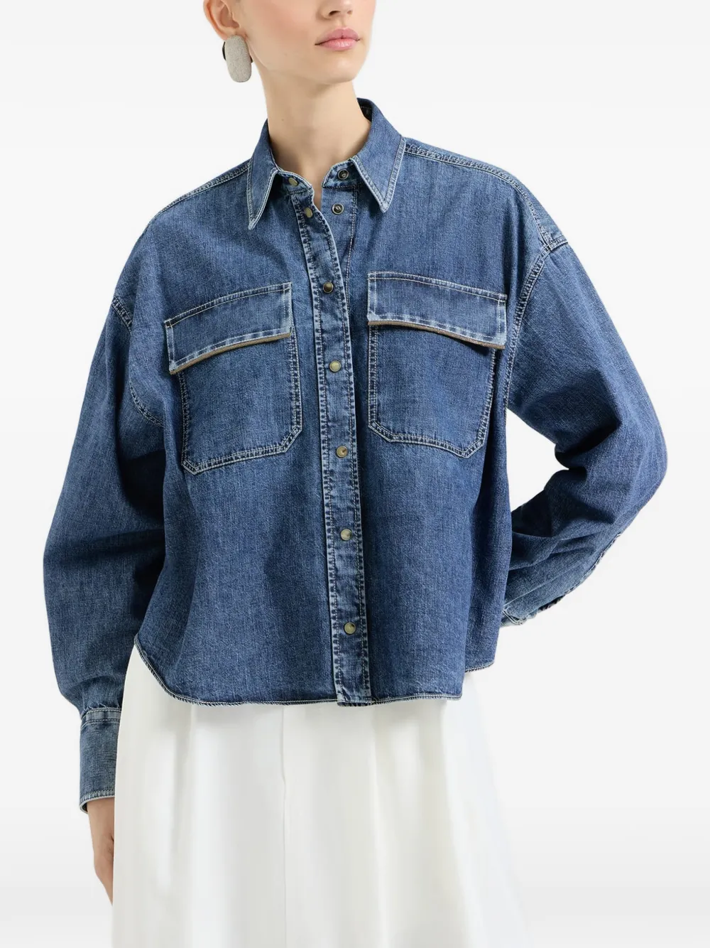 Brunello Cucinelli Shirtjack met klepzakken Blauw