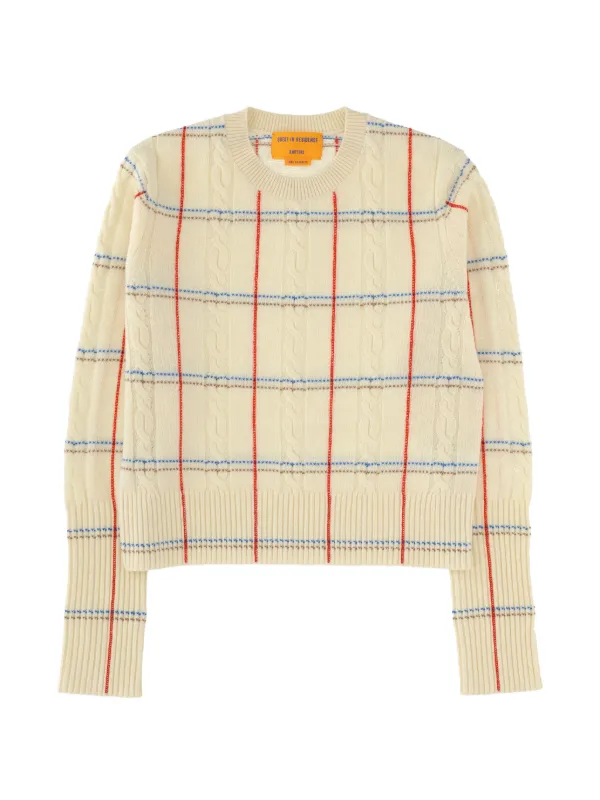 Guest In Residence Cable-knit Plaid Sweater in Neutrals