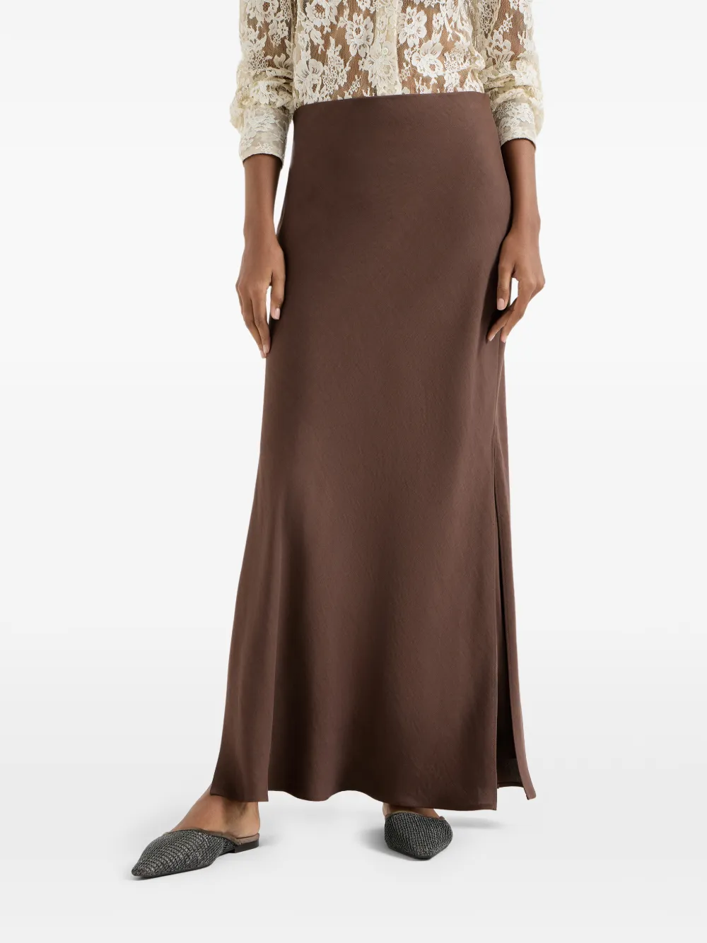  Brunello Cucinelli Slit-detail Maxi Skirt - Brown 