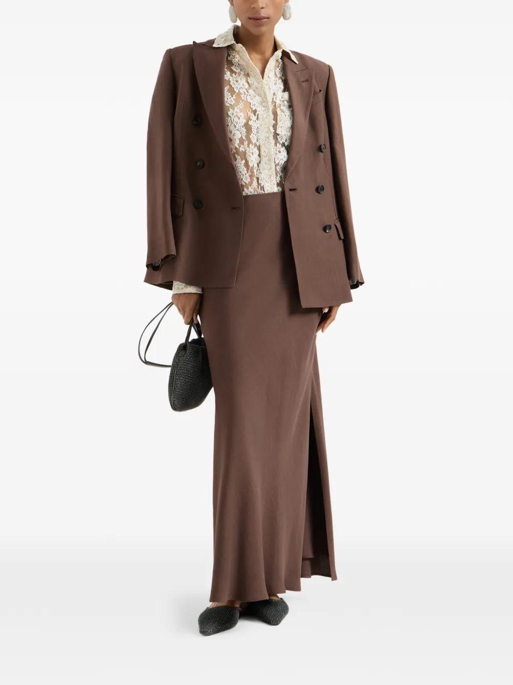  Brunello Cucinelli Slit-detail Maxi Skirt - Brown 